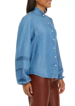 Wholesale 🎁 Biltmore® Women's Ruffle Neck Button Down Shirt 🔔 -Biltmore® Sales Store Belk 1257