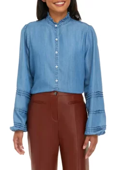 Wholesale 🎁 Biltmore® Women's Ruffle Neck Button Down Shirt 🔔 -Biltmore® Sales Store Belk 1258