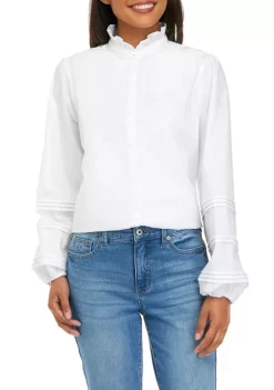 Cheapest ✨ Biltmore® 🧨 Women's Ruffle Neck Button Down Shirt ✔️ -Biltmore® Sales Store Belk 1261