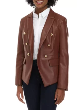 Discount 😀 Biltmore® Women's Faux Leather Double Breasted Blazer ✔️ -Biltmore® Sales Store Belk 695
