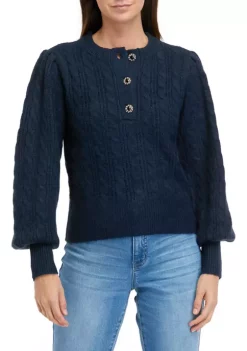 Promo ✨ Biltmore® Women's Jeweled Button Henley Sweater 🎉